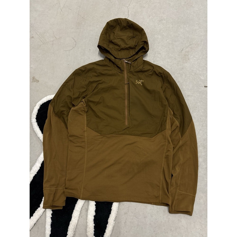 Arc'teryx Delta Hybrid Hoodie Mens Medium Relic Brown Polartec Half Zip Fleece